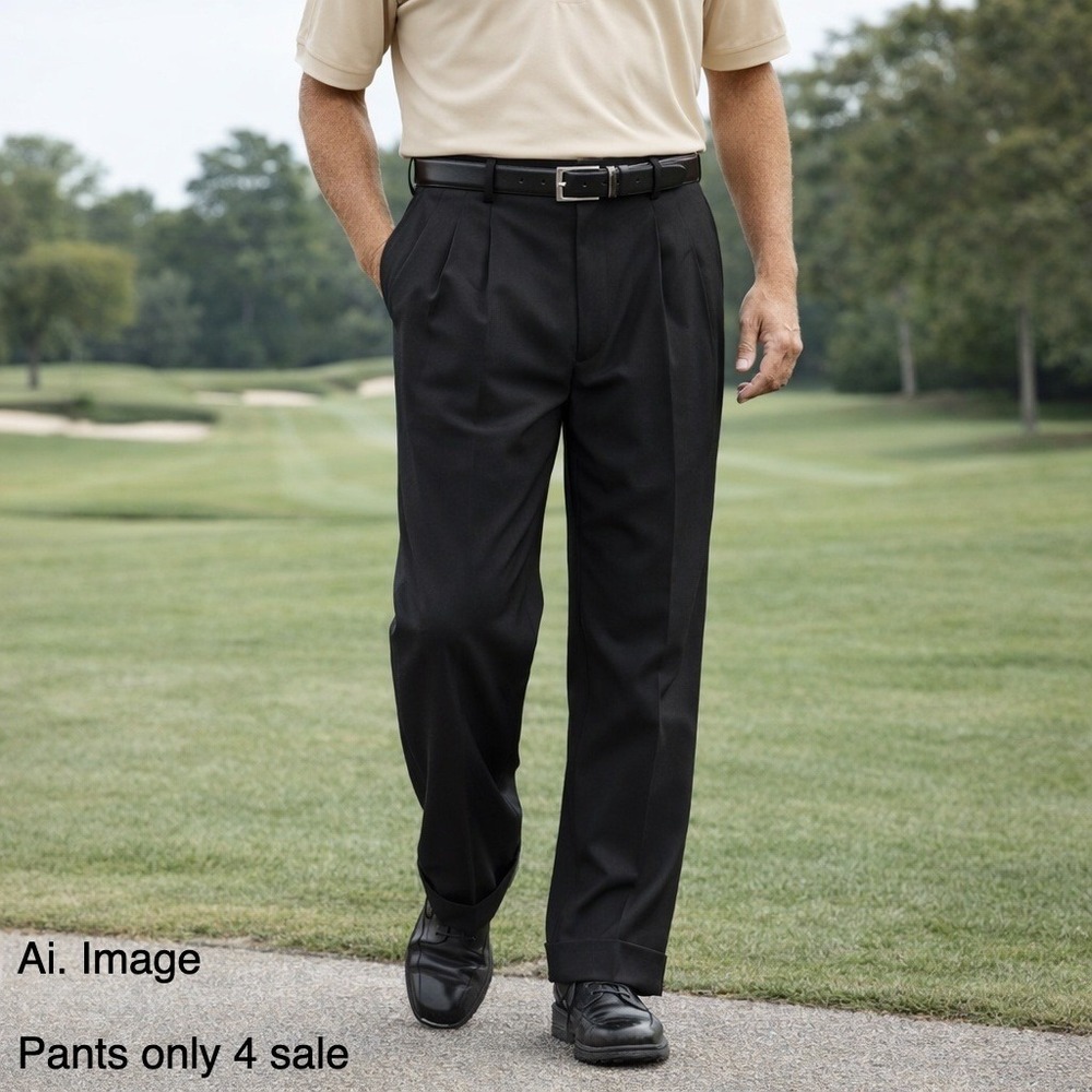Savane Golf Dress Pants 36x32 Black Pleated Cuffed Cotton Lycra NWT Country Club